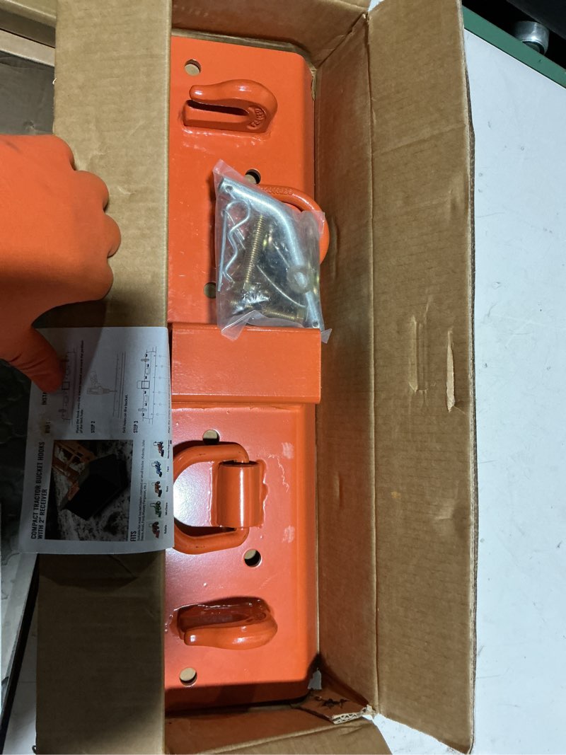Condition photo showing Good Condition for tractor bucket hooks with 2" receiver, 3/8" bolt on grab hooks and 1/2" d rings for compact tractor bucket, heavy duty tractor bucket attachment, g70 tow hook mount for john deere tractor bucket