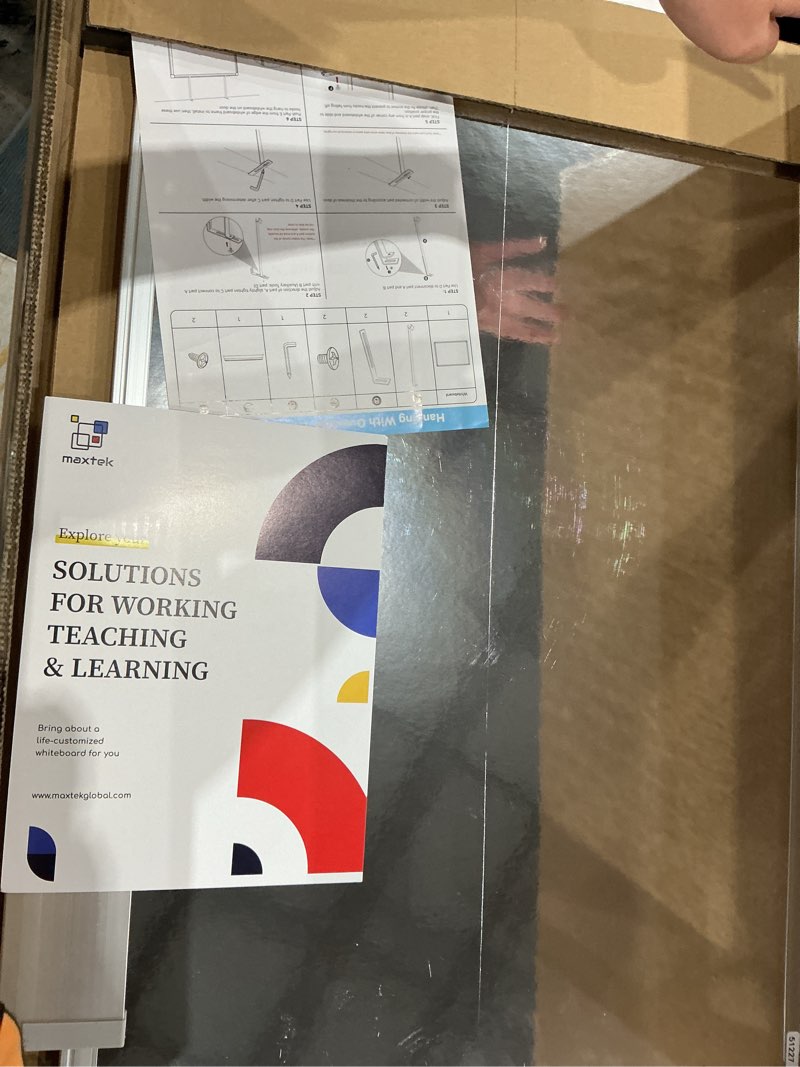 Condition photo showing Good Condition for magnetic dry erase board for doors, 30x20 inch whiteboard with adjustable long arm hook mount - easy to install, portable hanging white board for home, dorm room, office cubicle & small spaces 20"w x 30"h