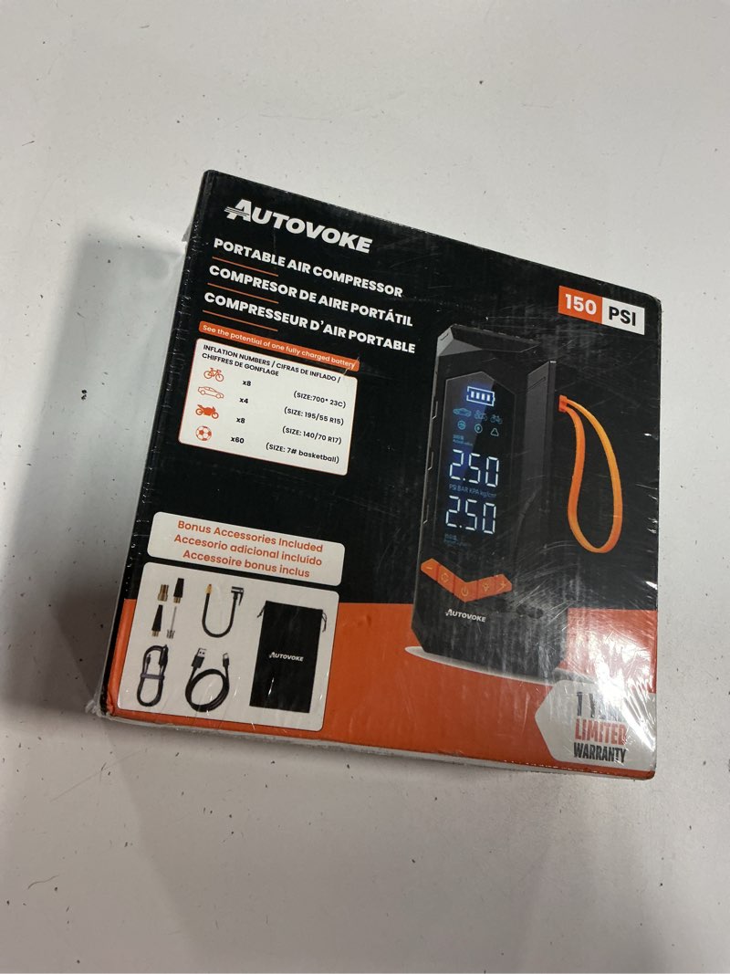 Condition photo showing New/Like New for tire inflator portable air compressor – 8x faster 150psi cordless air pump for car tires, digital pressure gauge – battery powered heavy-duty compressor for car, bike, motorcycle & ball
