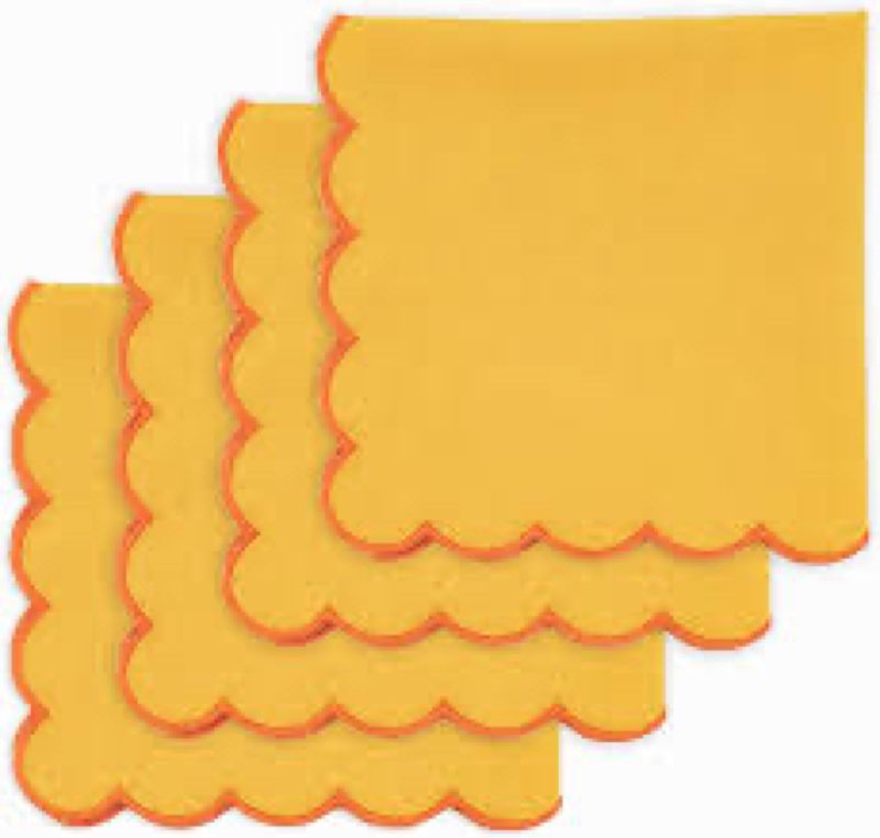 blue needles scalloped embroidery cloth napkins - 100% cotton set of 4 golden yellow cloth napkins s