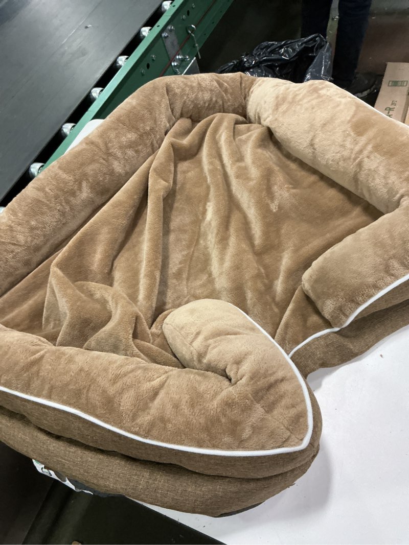 Condition photo showing As Is for (Incomplete)EHEYCIGA Orthopedic Dog Bed for Large Dogs, Waterproof Memory Foam Medium Dog Beds with Sides, Non-Slip Bottom and Egg-Crate Foam Medium Dog Couch Bed with Washable Removable Cover, Camel