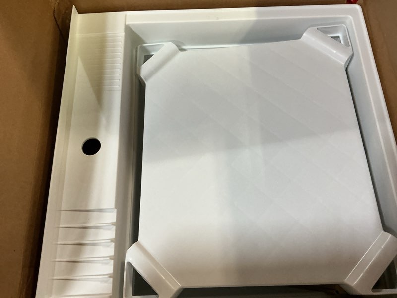 Condition photo showing As Is for project source 24-in x 24-in 1-basin white freestanding utility tub with drain and faucet