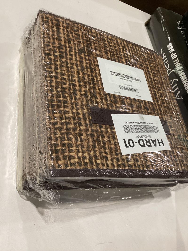 Condition photo showing New/Like New for homyfort 11x11 cube storage bins - fabric cubby bins with dual handles, collapsible storage organizer for shelf, closet, nursery, set of 6 brown woven pattern 11 inch-6pack