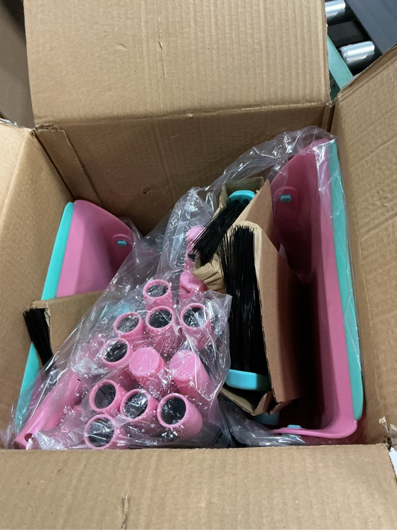 Condition photo showing New/Like New for nacena broom and dustpan set, 52-in long adjustable handle broom dustpan combo with dustpan teeth to automatically clean hair suitable for home kitchen office hall floor (pink&blue), 4 pack pink-blue 4 pack