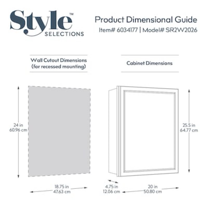 style selections 20-in x 25.5-in surface/recessed mount true white mirrored rectangle medicine cabinet
