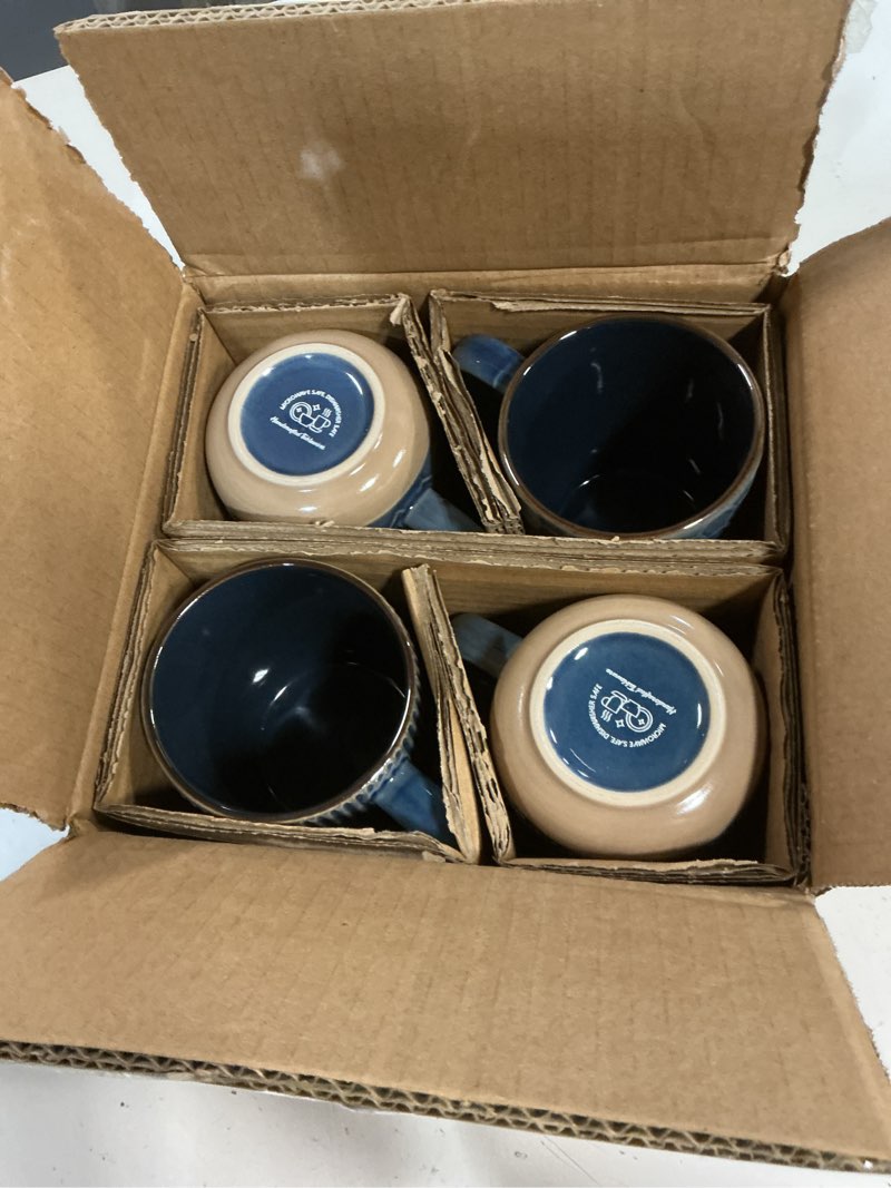 Condition photo showing New/Like New for gbhome large coffee mugs set of 4, 16oz handmade stoneware coffee mugs set with large handle for cappuccino/latte/tea/hot cocoa, dishwasher & microwave safe, moonlight blue moonlight blue set of 4