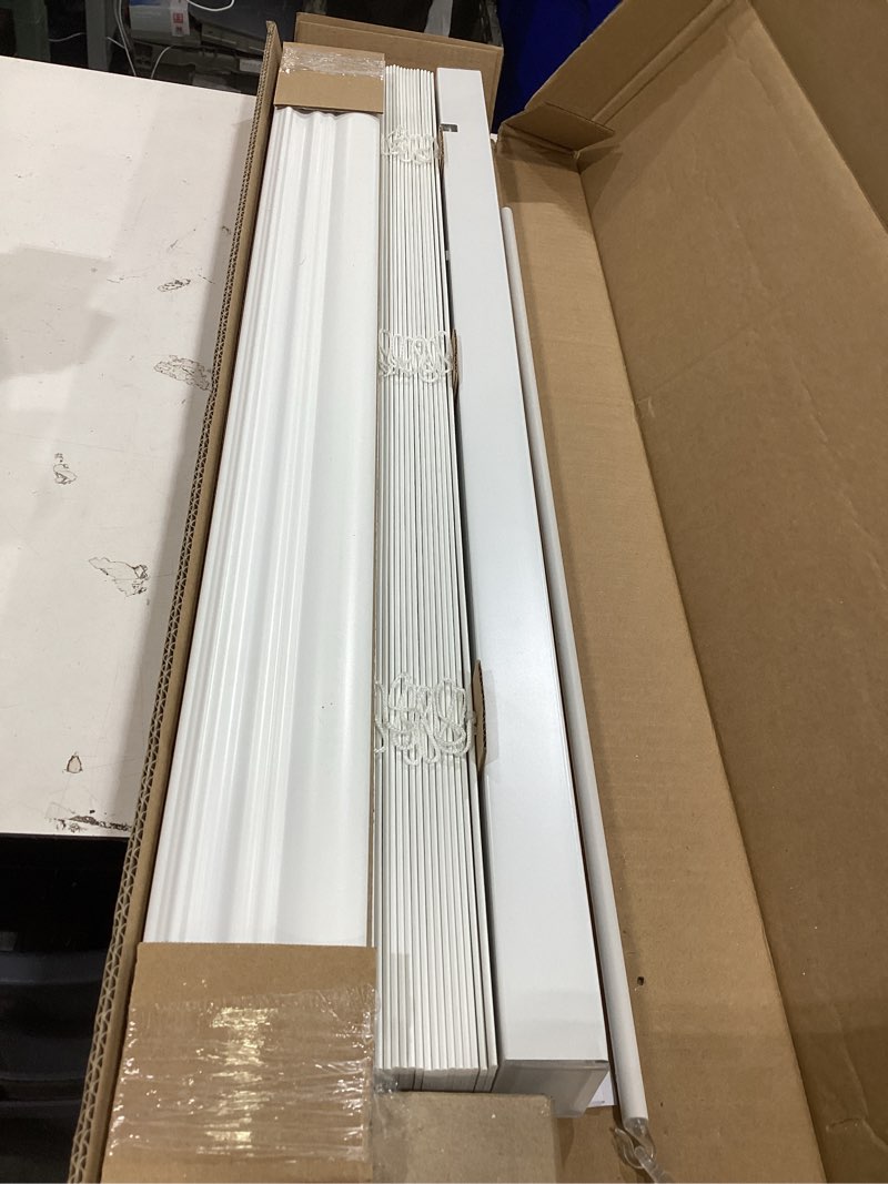 Condition photo showing Good Condition for lotus & windoware cordless faux wood blinds, 35" wide x 60" long, smooth, snow white, 2 inch horizontal blinds – for living room, bedroom, interior door windows