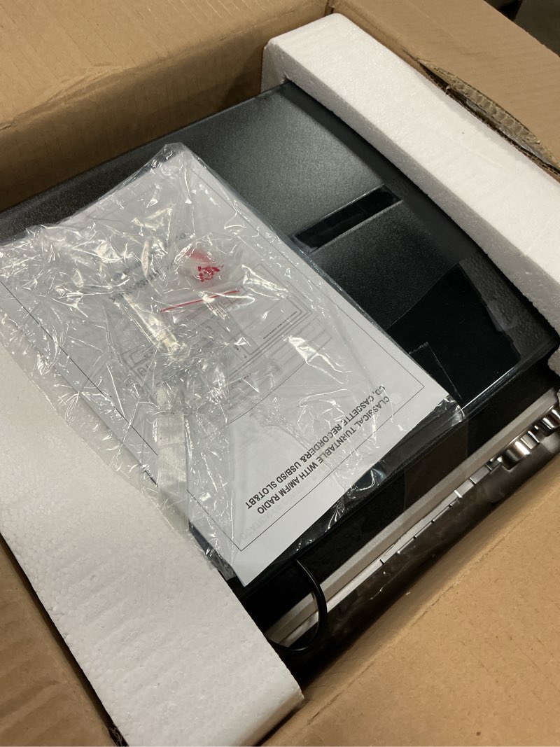 Condition photo showing Good Condition for Multifunctional Record Player with Bluetooth, 3-Speed Turntable, AM/FM Radio, CD/Cassette Player, USB/SD/MMC Input Black