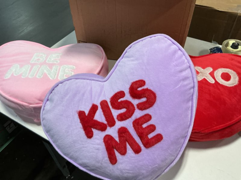 Condition photo showing Good Condition for Valentines Day Decor, 3 pcs Love Heart Shaped Pillows, 8\"x9\" Candy Heart Stuffed Plush Valentines Day Decorations, Throw Pillows for Valentines Gifts, Bedroom, Sofa, Holiday Pillows
