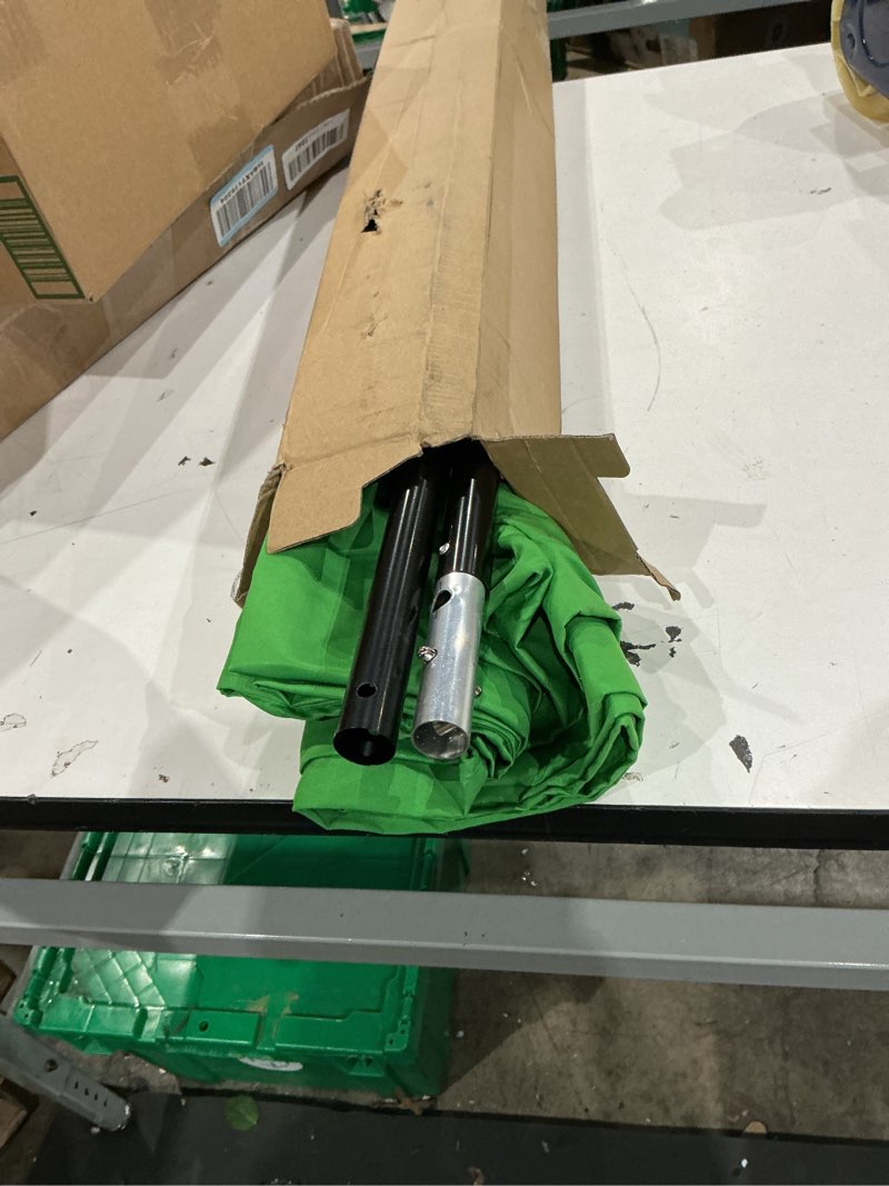 Condition photo showing As Is for green screen backdrop kit, portable greenscreen background with t-shaped stand, 5 clamps & carrying bag for photography, streaming, zoom, gaming, (green, 6.5 feet x 5.0 feet) 78×59in green