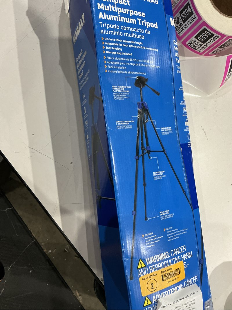 Condition photo showing As Is for kobalt 23-in to 59-in adjustable aluminum tripod with detachable mounting base for laser levels