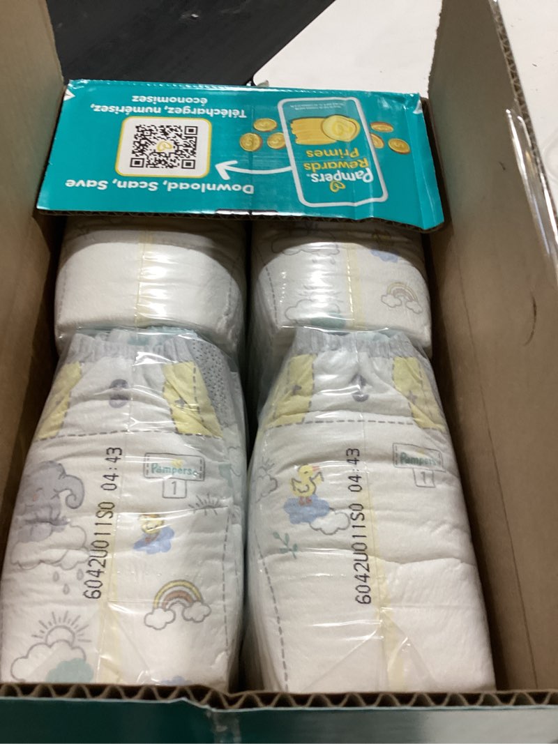 Condition photo showing New/Like New for pampers swaddlers diapers, size 1 (8-14 lbs), 164 count, absorbent, keeps baby dry and comfortable, skin safe disposable baby diaper size 1 164
