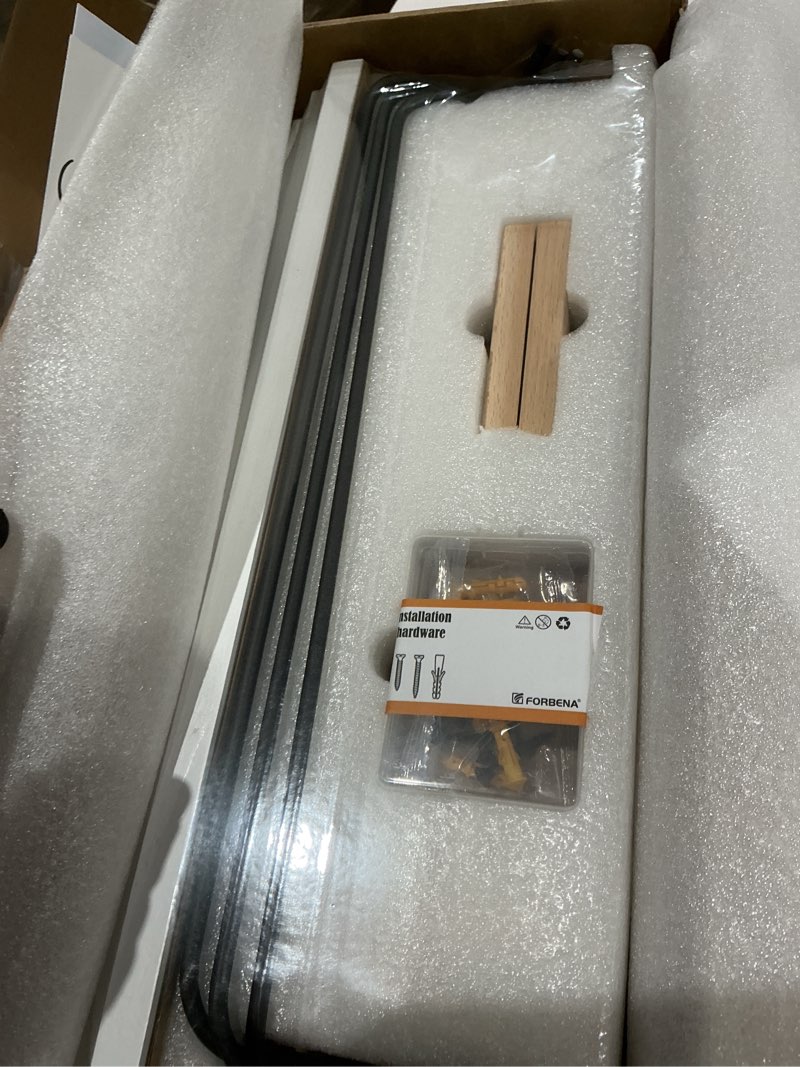 Condition photo showing Good Condition for forbena white floating shelves bathroom shelves over toilet set of 3, bathroom organizers and storage shelves wall mounted, modern wood corner wall shelf for bedroom closet -white and dark grey 17 inch white and grey