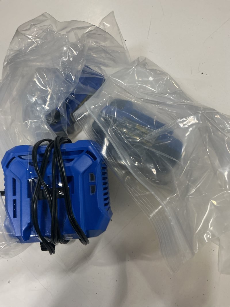Condition photo showing As Is for kobalt 24 -volt 2 -pack battery and charger ( 4.0 ah 4.0 ah lithium-ion )