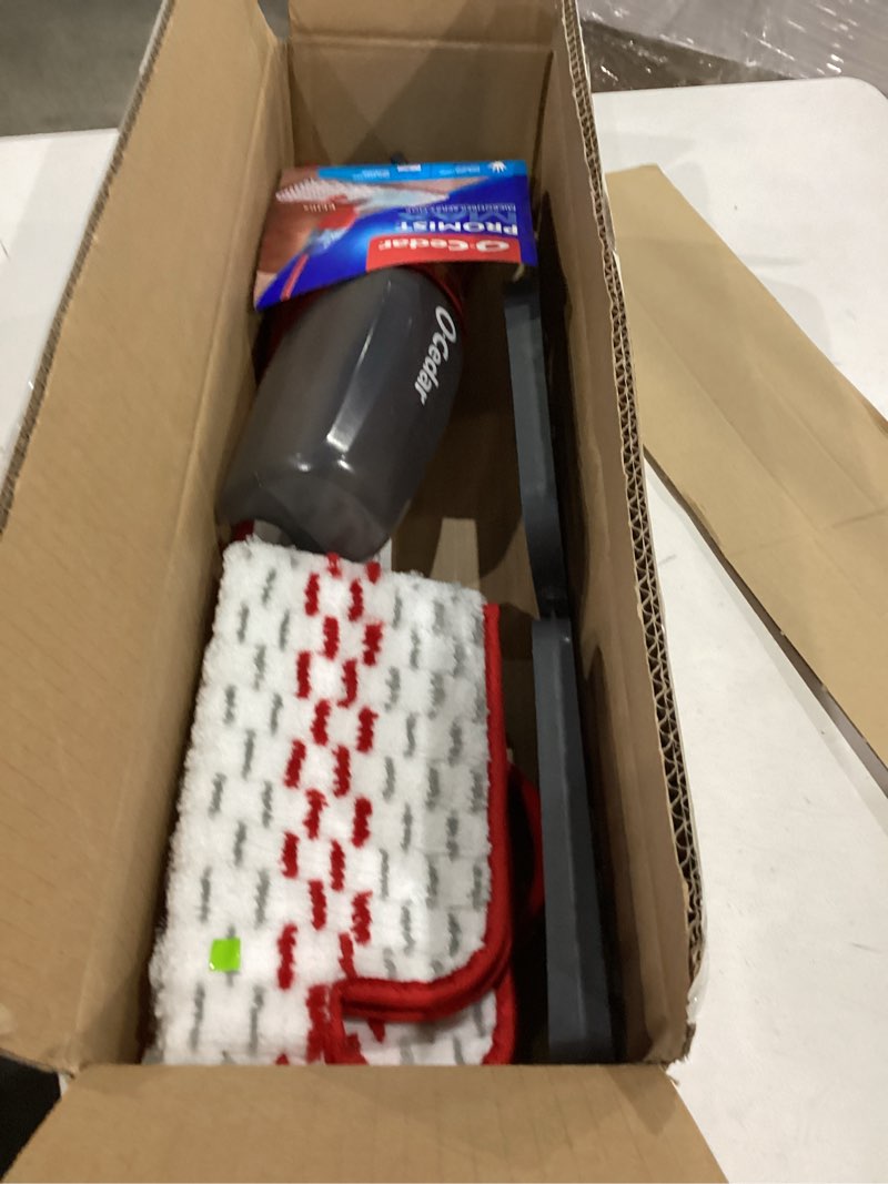Condition photo showing As Is for o-cedar promist max microfiber spray mop, red spray mop spray mop