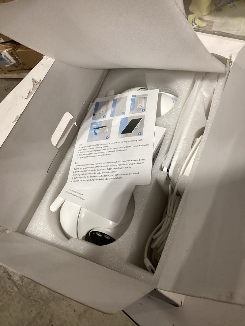 Condition photo showing As Is for Not tested Solar Security Cameras Wireless Outdoor, 4MP 360° View Battery Powered Outdoor Camera, Night Vision with Spotlight, 2-Way Audio, PIR Motion Sensor, 2.4G/5G Dual Band WiFi (2 Pack)