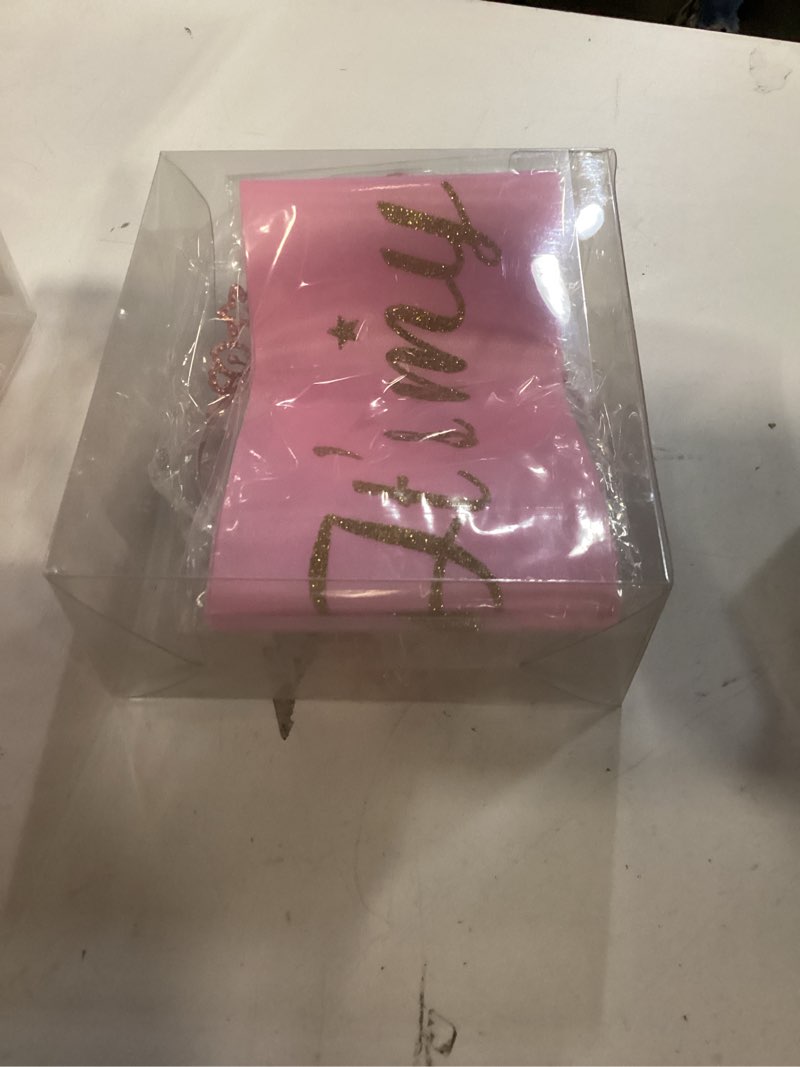 Condition photo showing New/Like New for meant2tobe 29th birthday set: glitter sash & pink rhinestone tiara for women