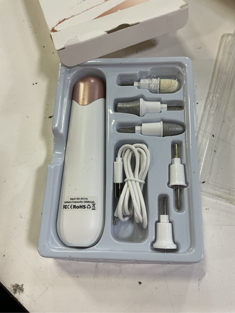 Condition photo showing Good Condition for professional manicure pedicure kit, electric nail file set, cordless electric nail drill machine, 5 speeds hand foot care tool for nail grind trim polish(white)