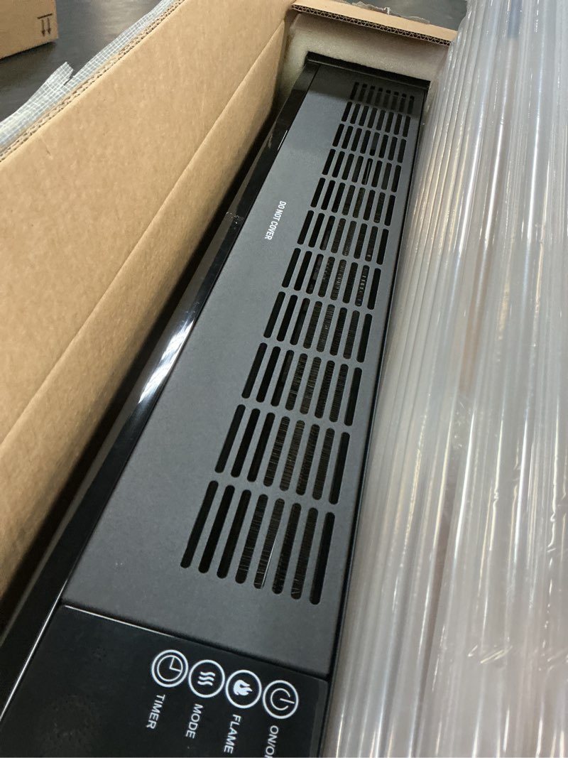 Condition photo showing As Is for Baseboard Heater with Fireplace - 1500W Electric Fireplace Heater with Realistic 3D Flame Effect, Adjustable Thermostat Space Heater for Large Room, Office&Bedroom, Tip-Over&Overheat Protection Classic Black