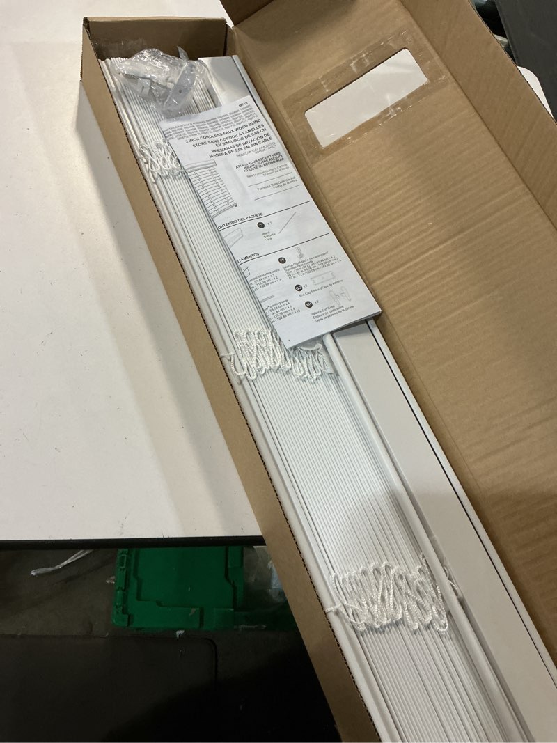 Condition photo showing Good Condition for allen + roth cordless faux wood 2-in slat width 28.5-in x 64-in cordless white faux wood room