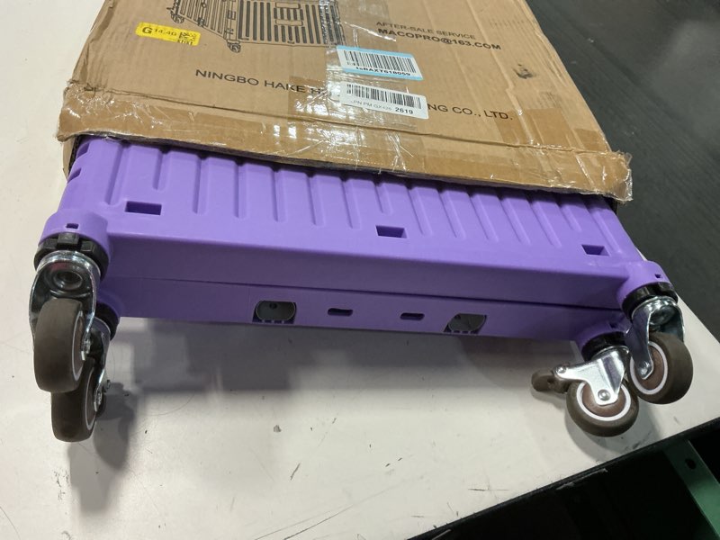 Condition photo showing Good Condition for foldable utility cart folding portable rolling crate handcart with durable heavy duty plastic telescoping handle collapsible 4 rotate wheels for travel shopping moving luggage office use (purple)
