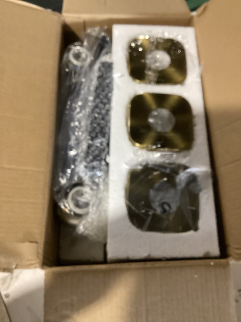 Condition photo showing New/Like New for 3-lights black and gold bathroom light fixtures over mirror, modern brushed gold vanity lights for bathroom, sconces wall lighting with square glass shade for mirror bedroom hallway black and gold 3-lights