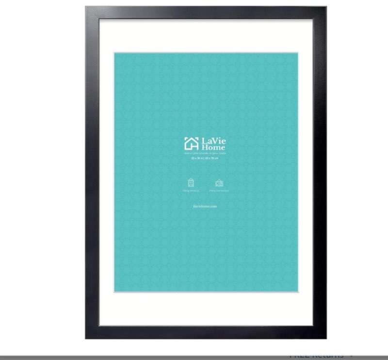 LaVie Home 20x30 Picture Frame Black Poster Frame,Display Pictures 18x24 with Mat or 20x30 Without Mat, Stable and Sturdy Frame and Polished Plexiglass, Horizontal and Vertical Format of The Walls