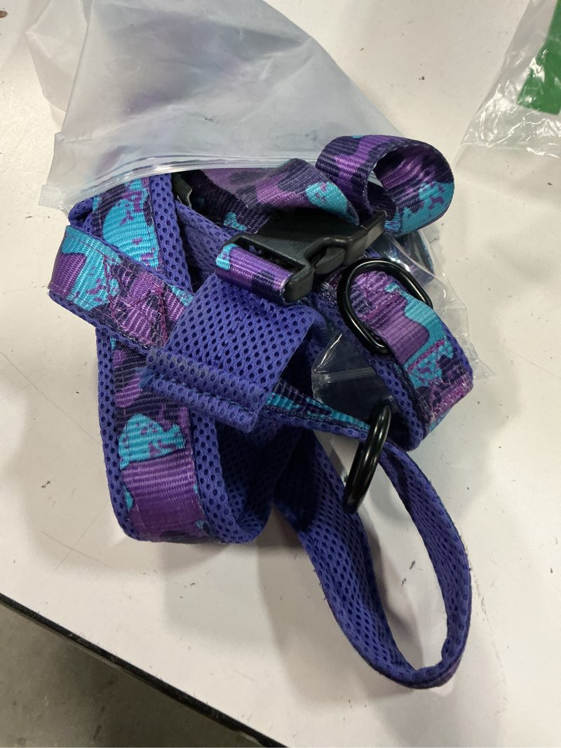 Condition photo showing As Is for no pull dog harness and leash set-vest harness with handle&5ft dog leash with car seatbelt clip,breathable mesh&quick fit dog harness easy for medium large dogs training walking(camo purple,l) l:belly chest-25.8''-31.4'' no reflective-camo purple