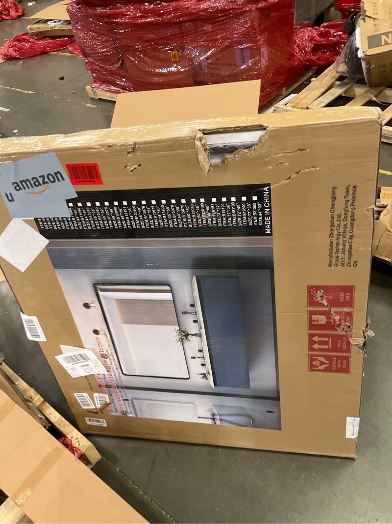 Condition photo showing Good Condition for ISKM Black Bathroom Mirror for Wall 40" x 36" Matte Black Framed Vanity Mirror, Shatter-Proof, Tempered Glass, Rounded Rectangle Mirror(Horizontal/Vertical)