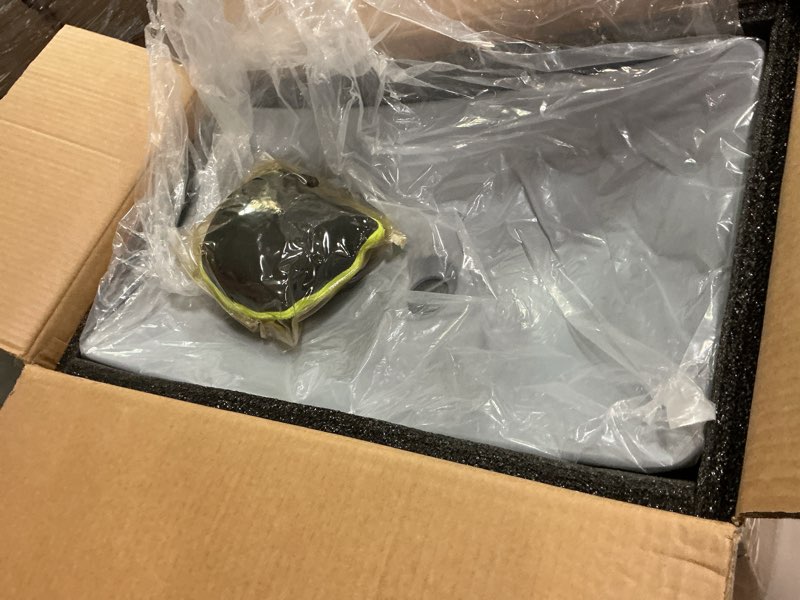 Condition photo showing New/Like New for Bathroom Vessel Sink 22 Inch Gray Glass Sink Art Basin,Above Counter Rectangular Bathroom Sink with Waterfall Faucet and Pop-Up Drain Combo