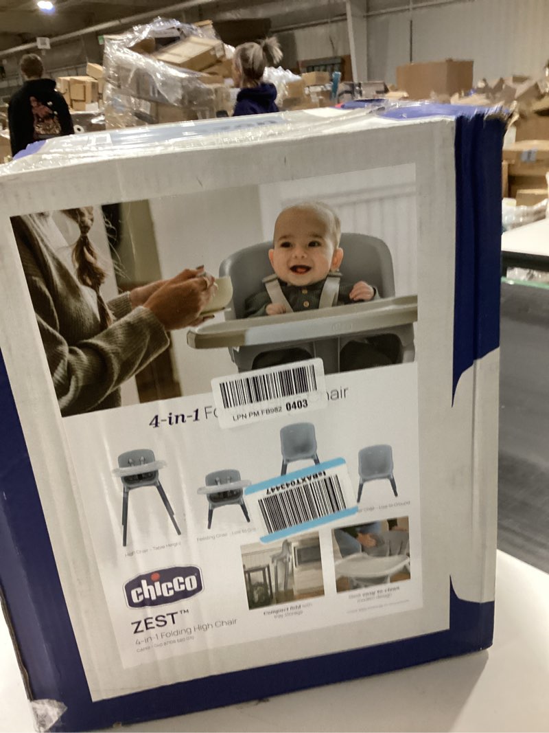 Condition photo showing New/Like New for chicco zest 4-in-1 folding high chair, feeding chair, toddler chair and youth stool, multi-use easy clean high chair | capri/blue capri zest