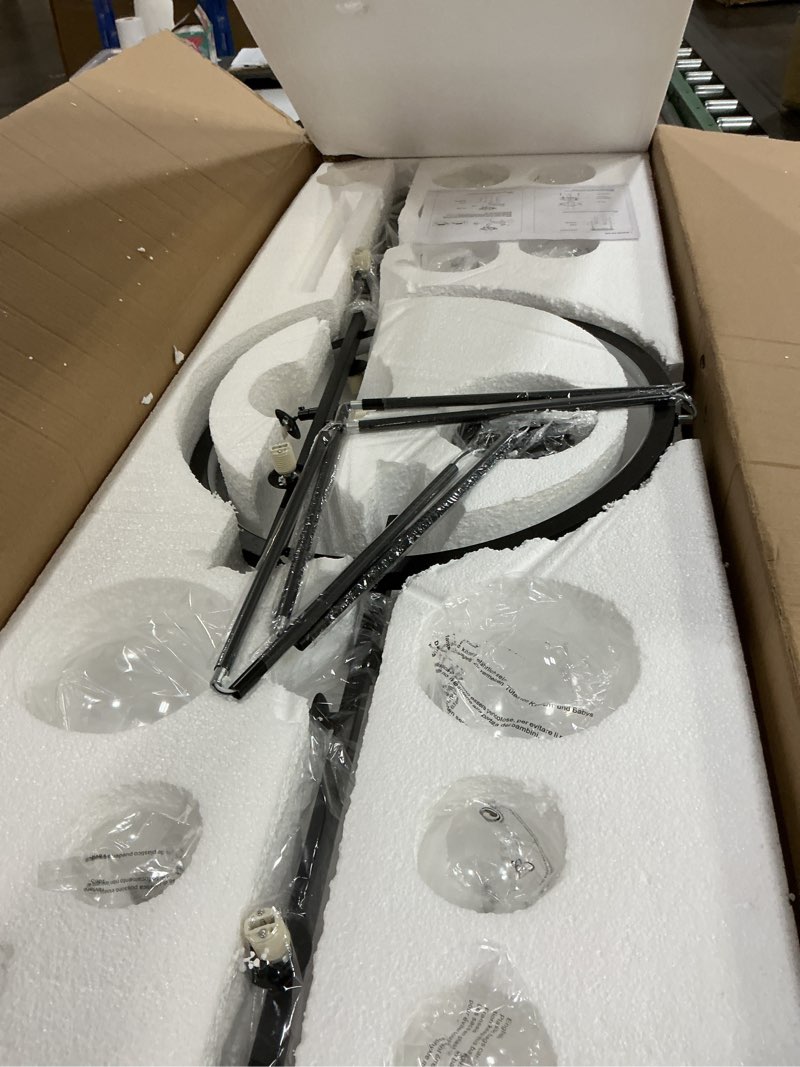 Condition photo showing New/Like New for 55.11'' modern black led pendant light, 10-light kitchen island chandelier with glass globe shades, adjustable linear light fixture for dining room and living room (grey, l55.11'')