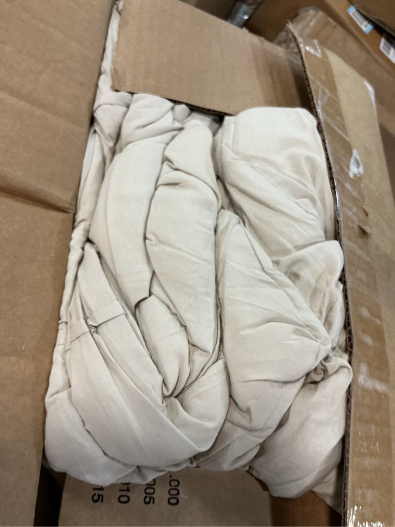 Condition photo showing As Is for cozylux queen comforter set beige, 7 pieces soft pinch pleat bed in a bag queen comforter set with sheets, boho bed set with down alternative comforter, sheets, pillowcases & shams
