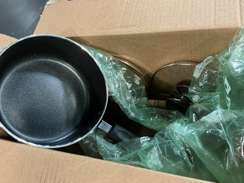 Condition photo showing Good Condition for Nonstick Saucepan Set with Lid, Non Stick 1Qt & 2Qt Sauce Pan Set with Glass Lid Small Pot for Home Kitchen 1QT+2QT(Pack of 1) Black