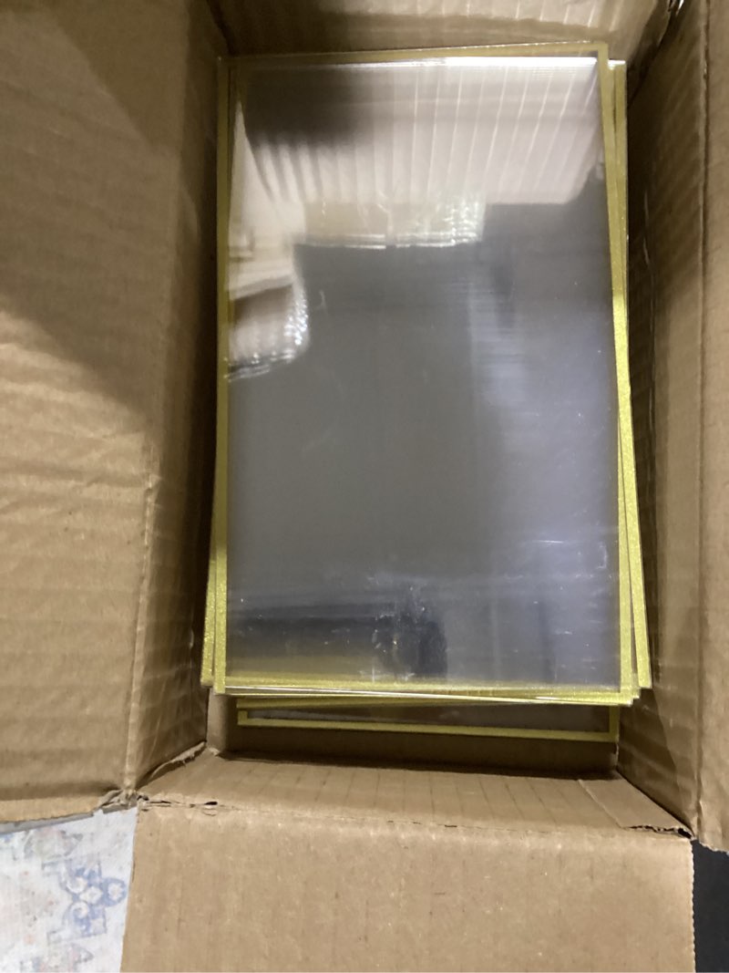 Condition photo showing As Is for floroom 6 pack 5x7 inch clear acrylic sign holders, double-sided gold display stand picture frames for table numbers, menus, flyers, weddings, and offices gold 5" x 7"- 6 pack