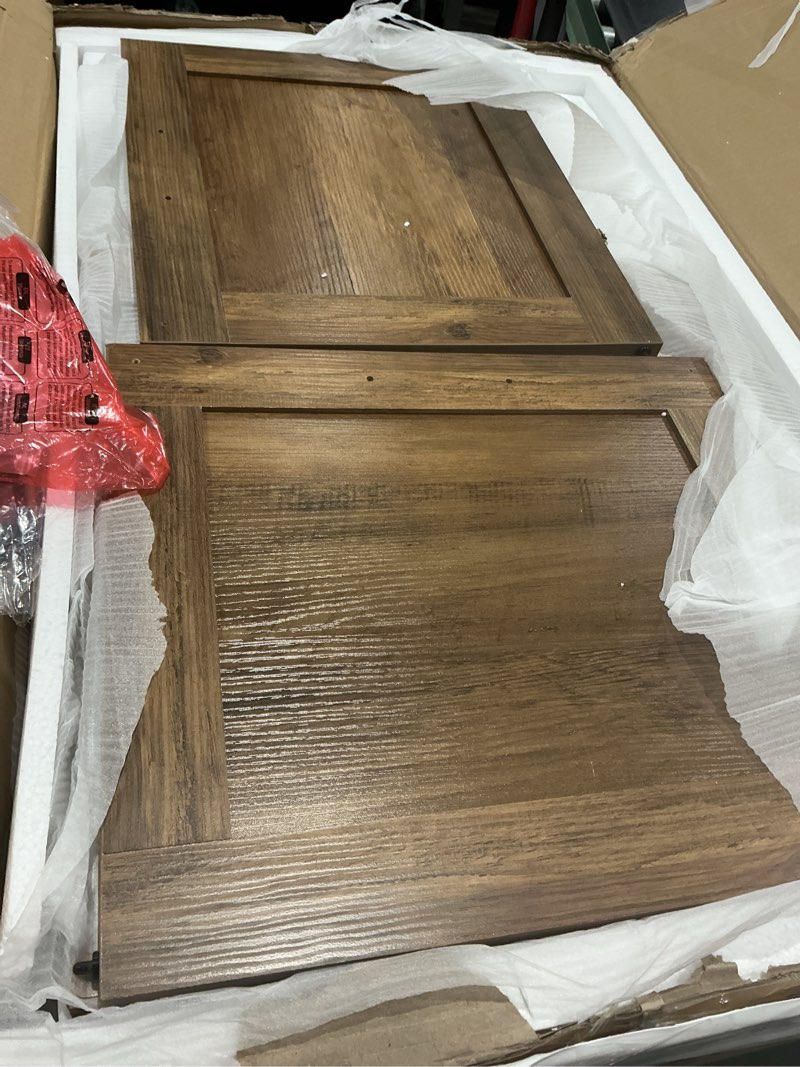 Condition photo showing Good Condition for homhedy cat litter box enclosure, wooden cat washroom furniture with barn door, pet house, fit most of litter box, rustic walnut 31.5"l rustic walnut