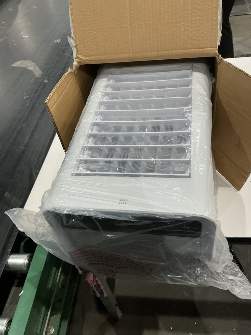 Condition photo showing As Is for evaporative air cooler portable: fans that blow cold air for room, bedroom, indoor, office - swamp cooling fan with 19ft remote, 12h timer, 30db quiet, 3 speeds, 2.1gal water tank, ice pack