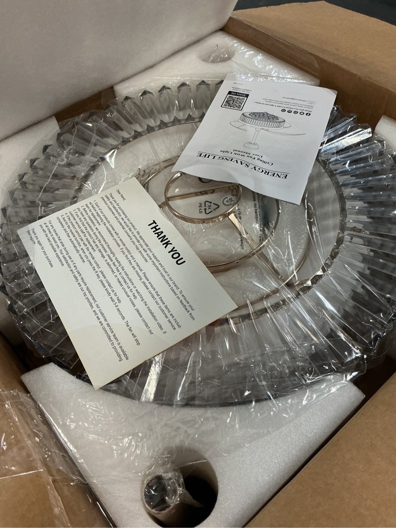 Condition photo showing Good Condition for wwahuayuan 36" chandelier ceiling fan light, modern retractable invisible ceiling fan light remote control 4 retractable abs blades for bedroom living room dining room decoration silver 36"