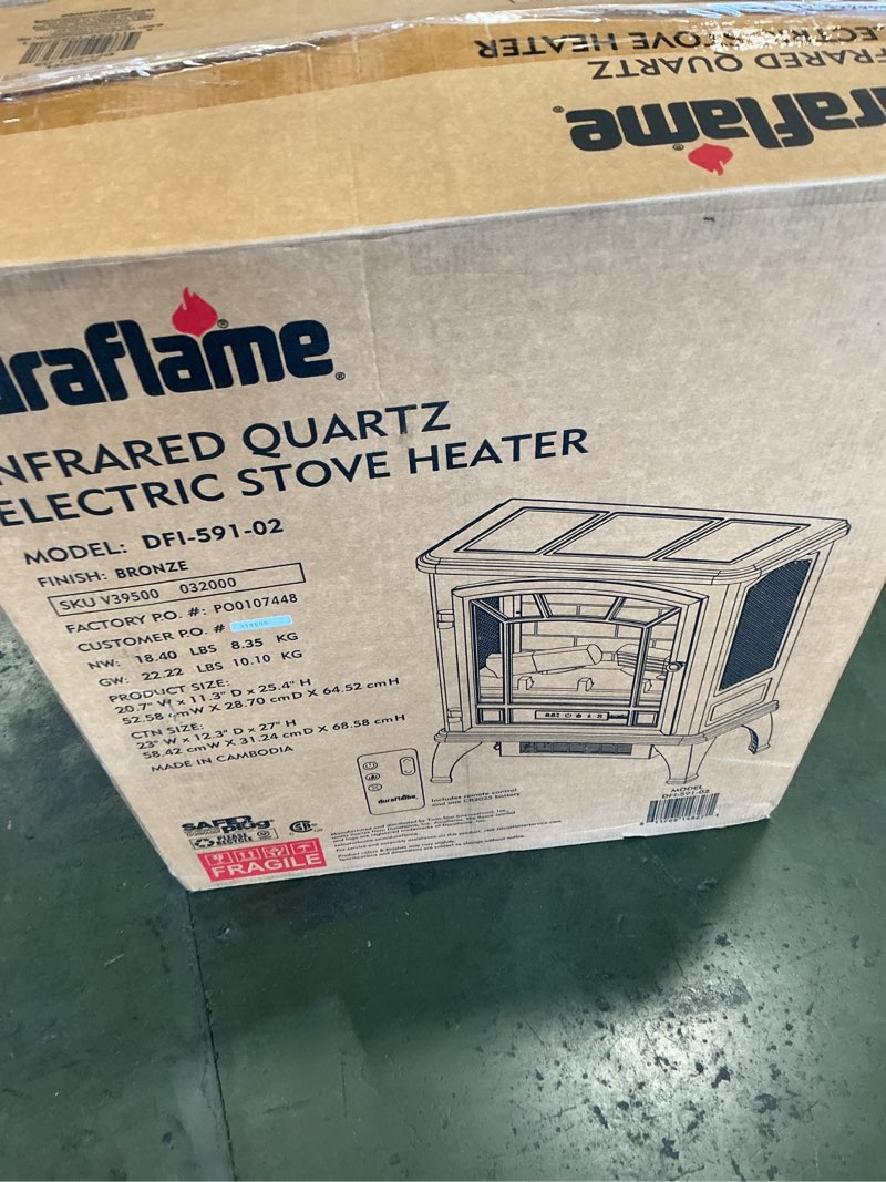 Condition photo showing New/Like New for duraflame Freestanding Electric Fireplace Stove Heater with 3D Flame Effect for 1,000 Sq. Ft, Bronze