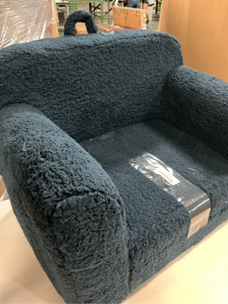 Condition photo showing As Is for kids snuggly-soft sherpa chair, cuddly toddler foam chair for boys and girls, dark blue