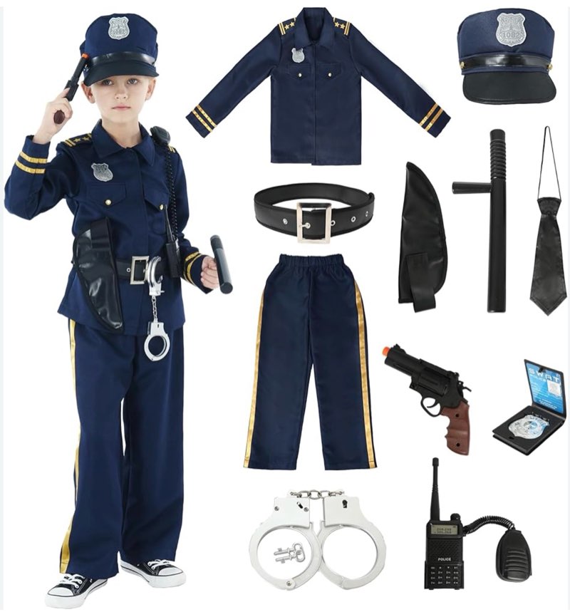 wizland 6pcs police costume for girls?kid cop uniform outfit, halloween career day dress up costume with complete accessories size 8-10 years