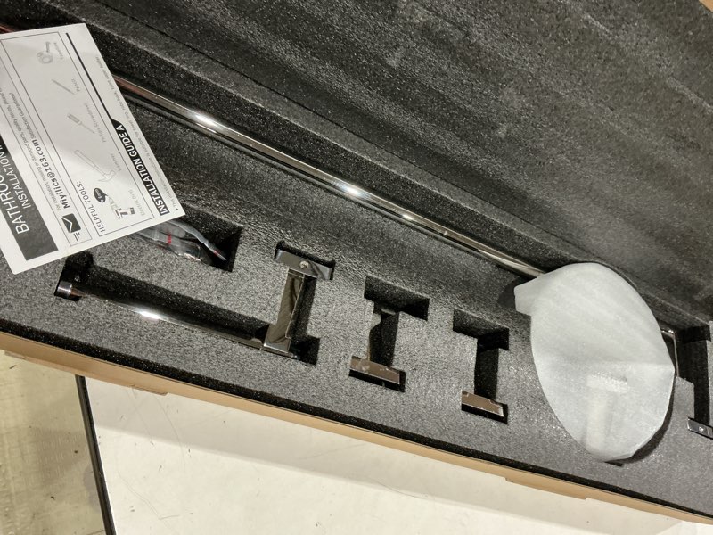 Condition photo showing Good Condition for miyili sus304 stainless steel 5-piece bathroom accessories set with 30" double towel bar, 5" toilet paper holder, towel ring, 2 x robe hooks bath hardware kit wall mount, poilshed polished