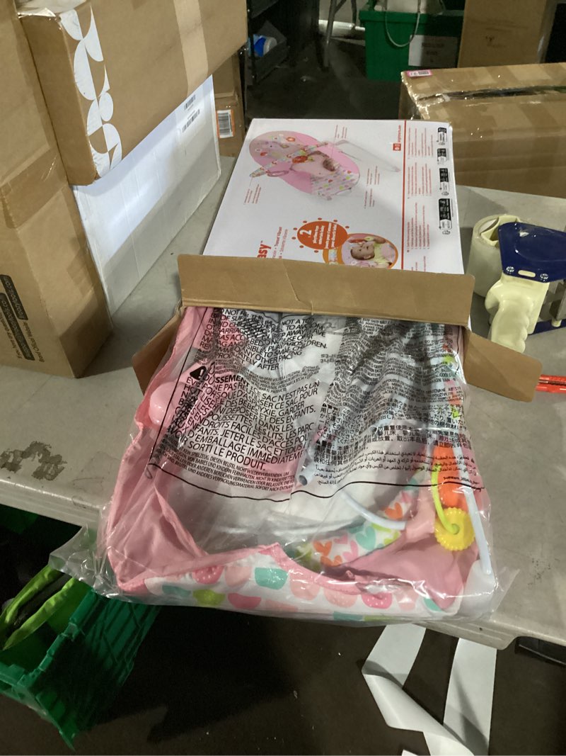 Condition photo showing Good Condition for bright starts baby bouncer soothing vibrations infant seat - removable -toy bar, nonslip feet, 0-6 months up to 20 lbs (fancy fantasy, pink unicorn)