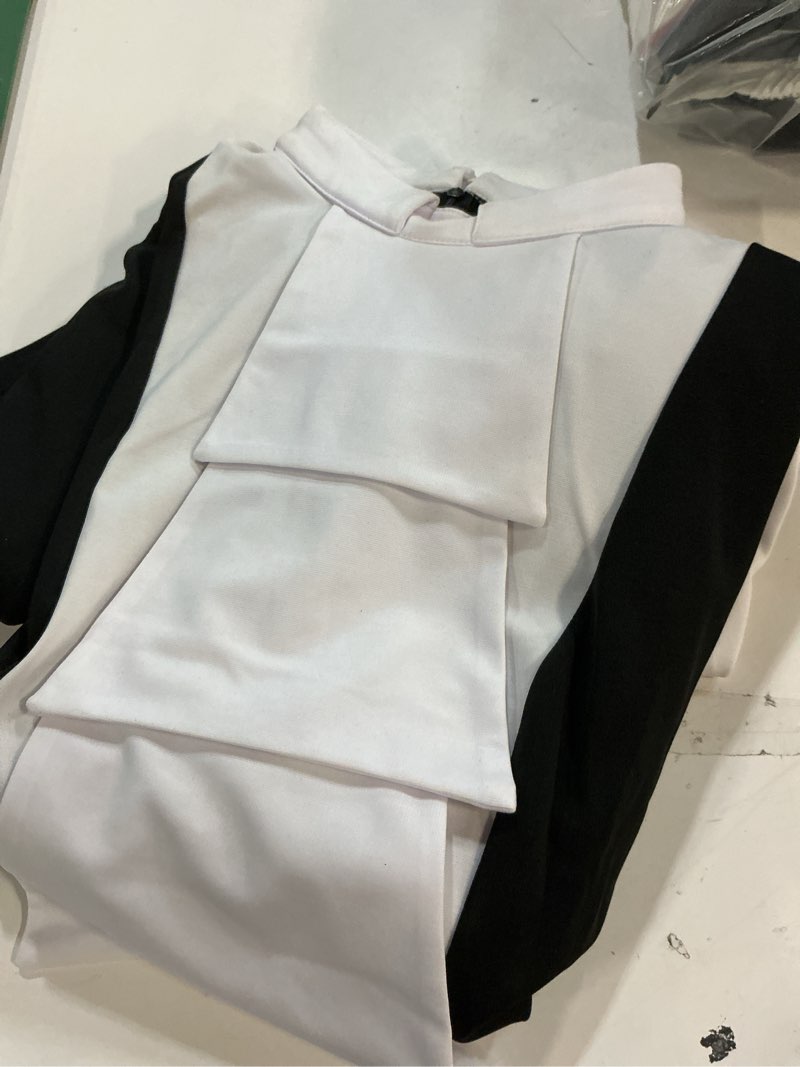 Condition photo showing Good Condition for (size;2xl)church clergy dress for women minister spring/autumn a line long sleeve black white patchwork dress with tab collar xx-large black