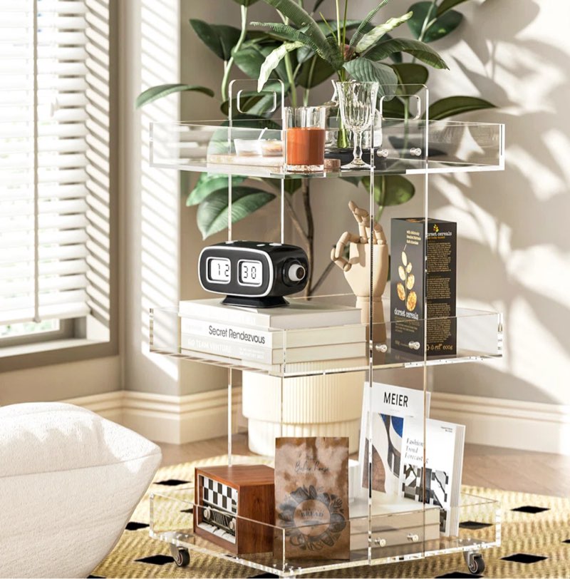 3 Tiers Acrylic End Table Side Table Storage Cart with Wheels for for Bedroom Living Room Incomplete 