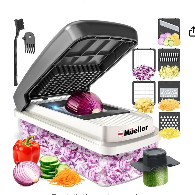 Mueller Vegetable Chopper Mandoline Slicer, Food Veggie Chopper, Cheese Grater, Onion Vegetable Cutter with Container, Dicer, Kitchen Gadgets & Essentials, White Sand/Grey