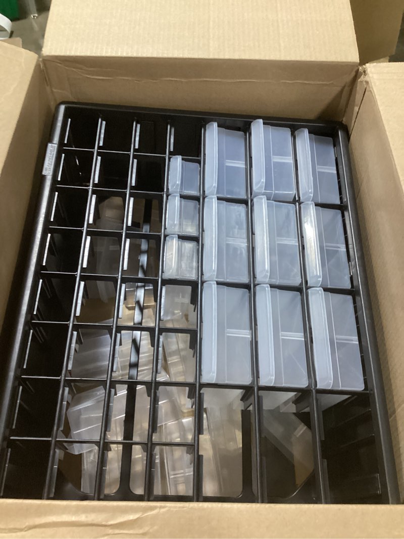 Condition photo showing As Is for Elevon Hardware and Craft Cabinet 14.8" W x 6.3" D x 18.7" H, 39 Drawers, Black