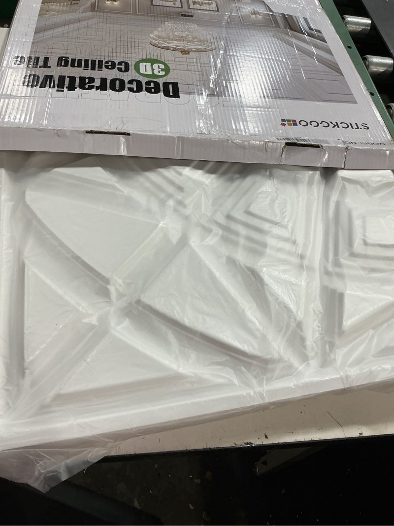 Condition photo showing New/Like New for stickgoo 3d ceiling tiles 24"x24", modern geometric textured pvc panels, waterproof & recyclable drop or glue-up decorative ceiling tiles for home & commercial use (12 pack, white)