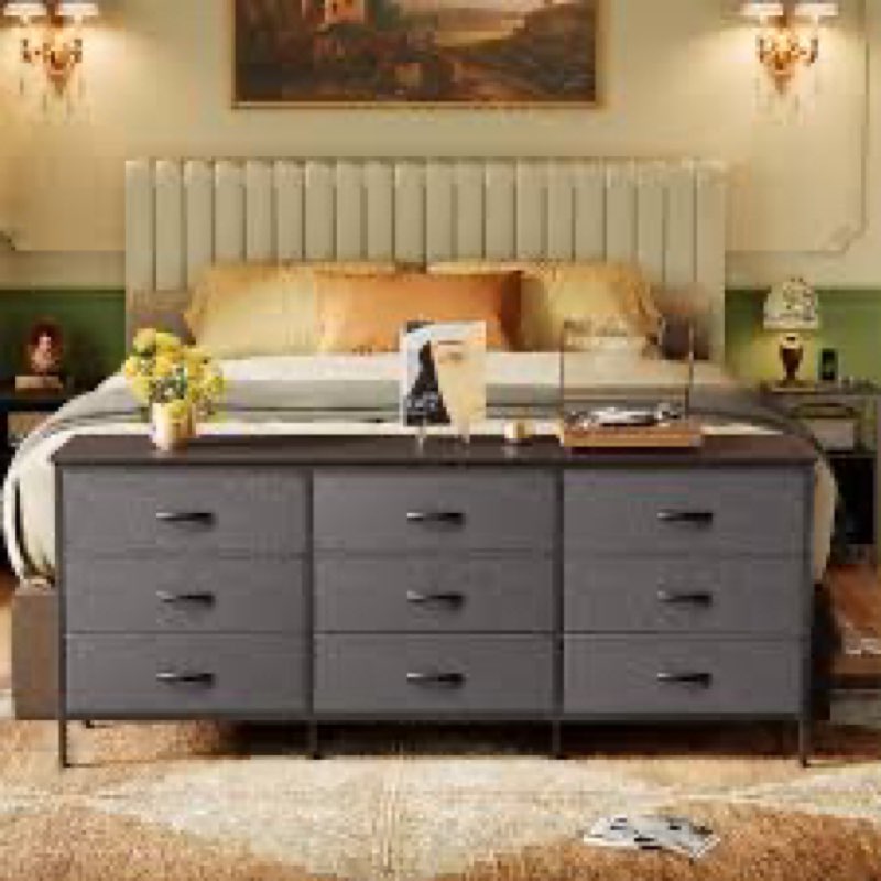 Janne Modern Dresser, 63" Bedroom Dresser, Chest of Drawers, 9 Drawer Dresser, Dressers TV Stand for 55, 65, 70 Inch TV, Long Dresser, Large Dresser, TV Console with Drawers