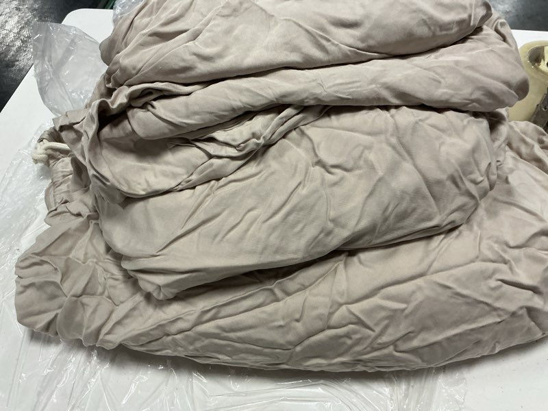 Condition photo showing As Is for bamboo sheet set, queen, sand